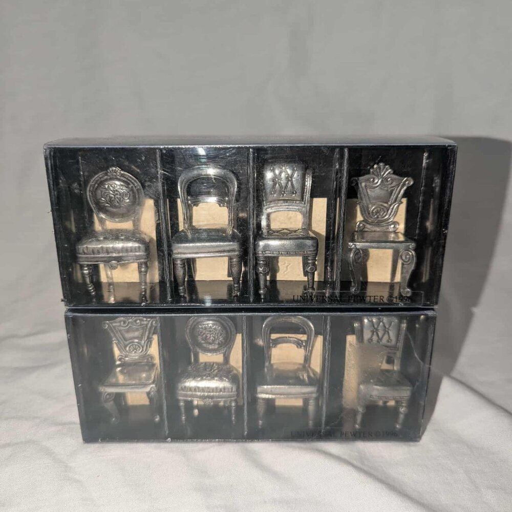 Universal Pewter 1996 Place Holders Antique Chairs Dollhouse Set of 8